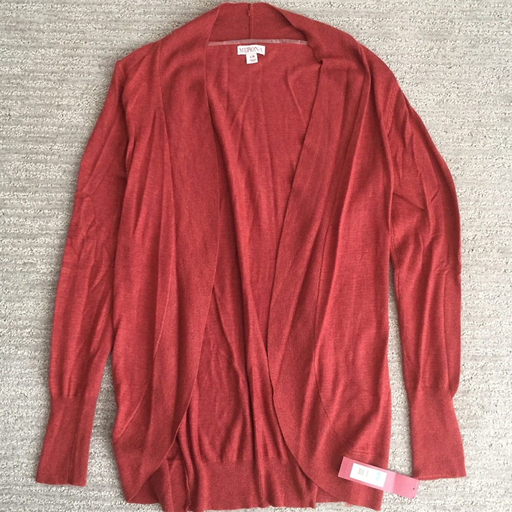 Merona Large Open Front Orange Heather Cardigan